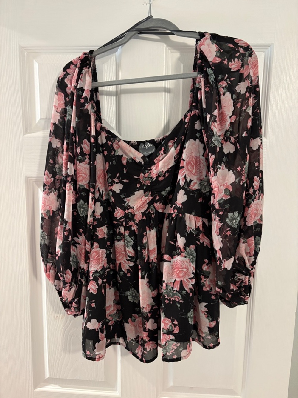 Floral babydoll Blouse in Black and Pink - Women Tops